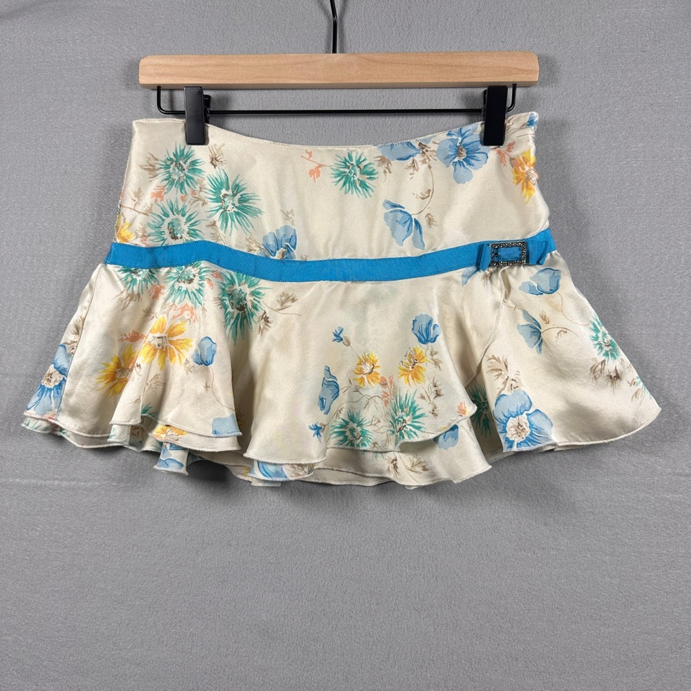 Vintage Abercrombie & Fitch Silk Floral Mini Skirt Ruffle Y2K Cottage Fairy Sz 0